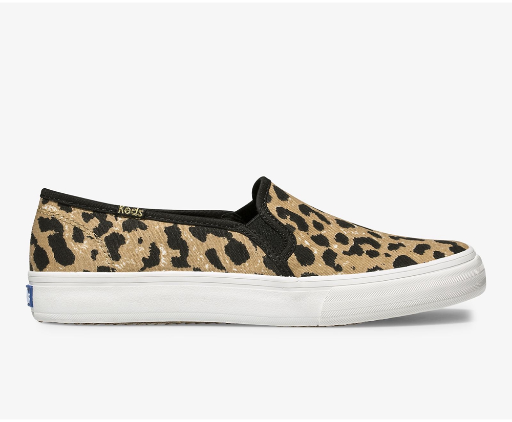 Keds Womens Slip Ons Brown - Double Decker Leopard - 935VEFUWX